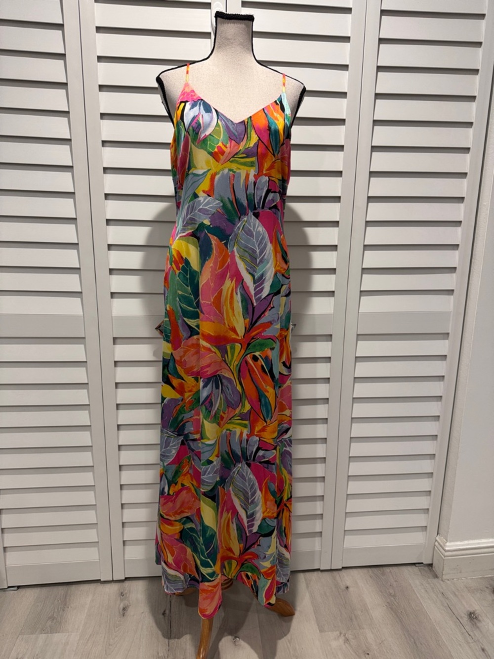 Nicole Miller Tropical Slip Maxi Dress in Pink, Orange, Yellow, Green, Blue